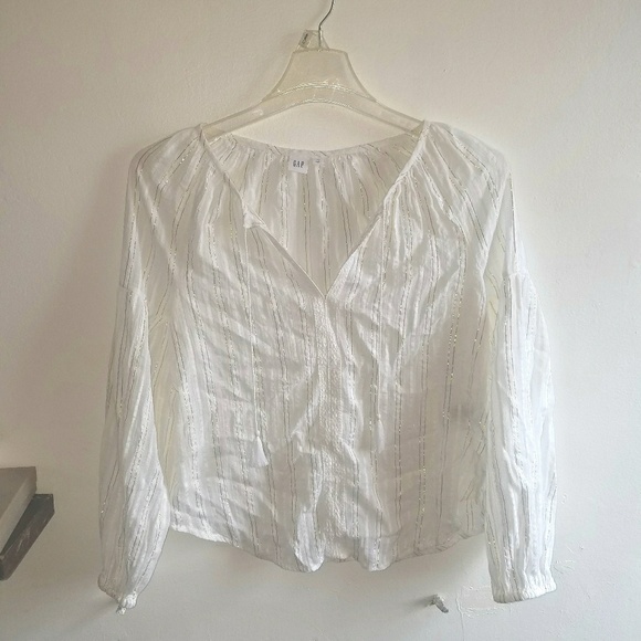 Balloon Sleeve Metallic Stripe Blouse NWOT - Picture 4 of 6